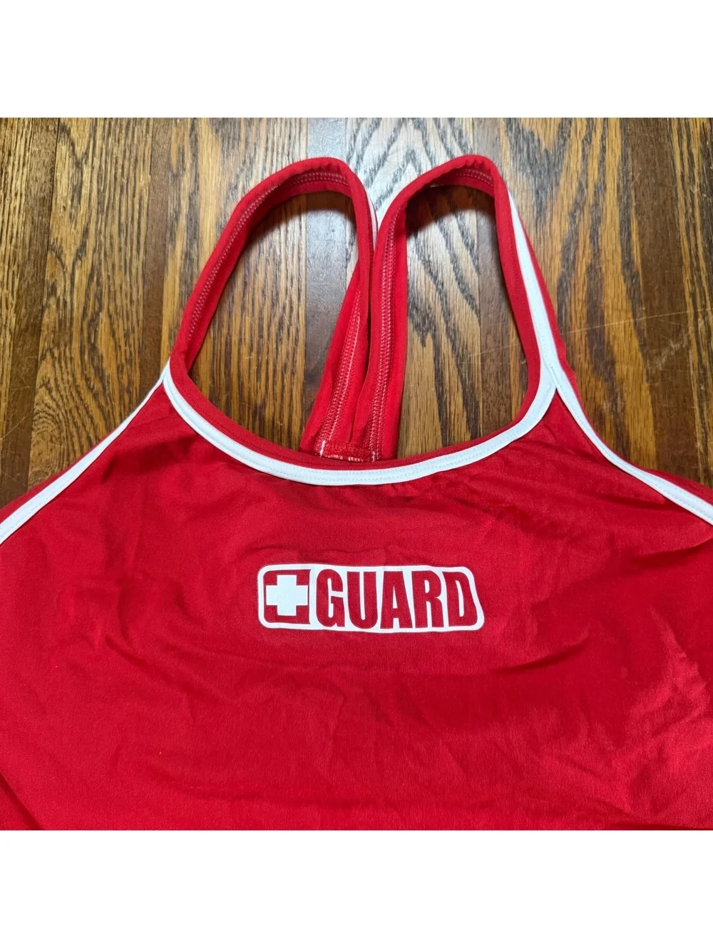 Dolfin Guard Lifeguard Tankini Top Red White Trim Crossback Swim Size M